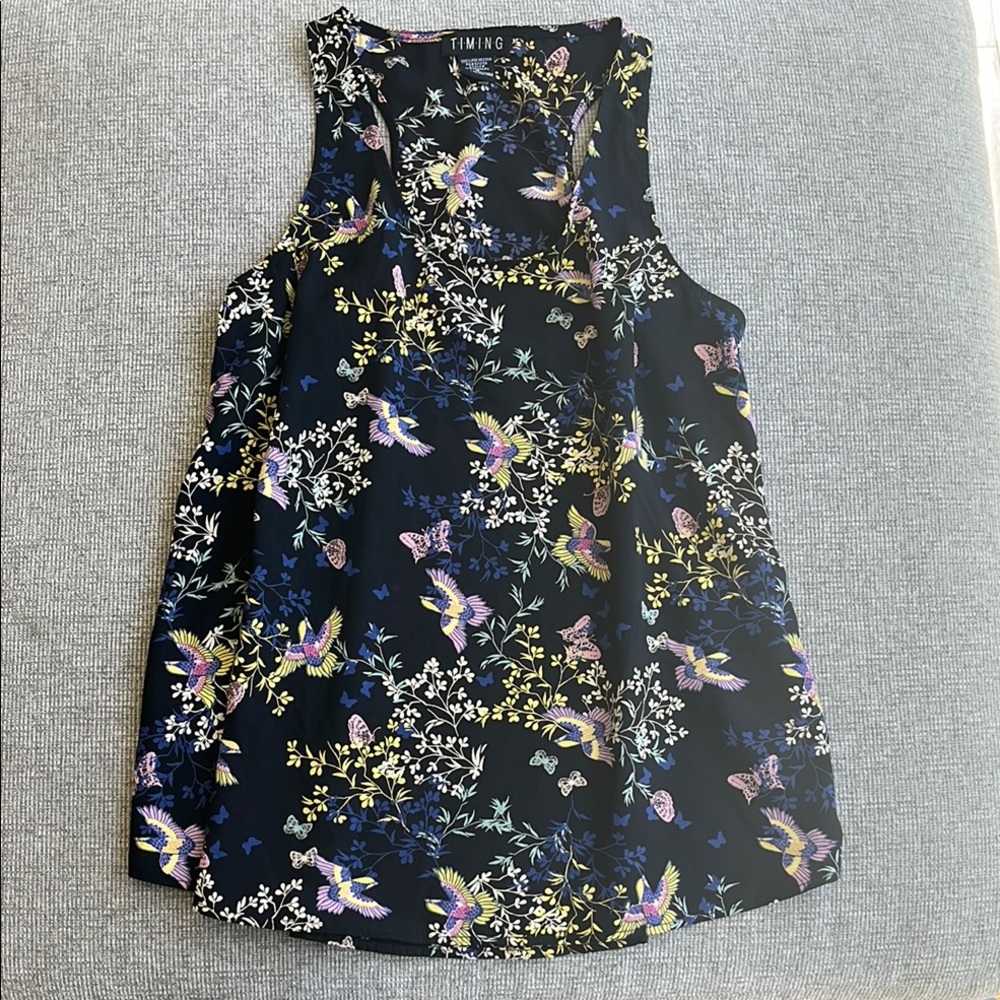 Timing Floral Butterfly Print Sleeveless Top